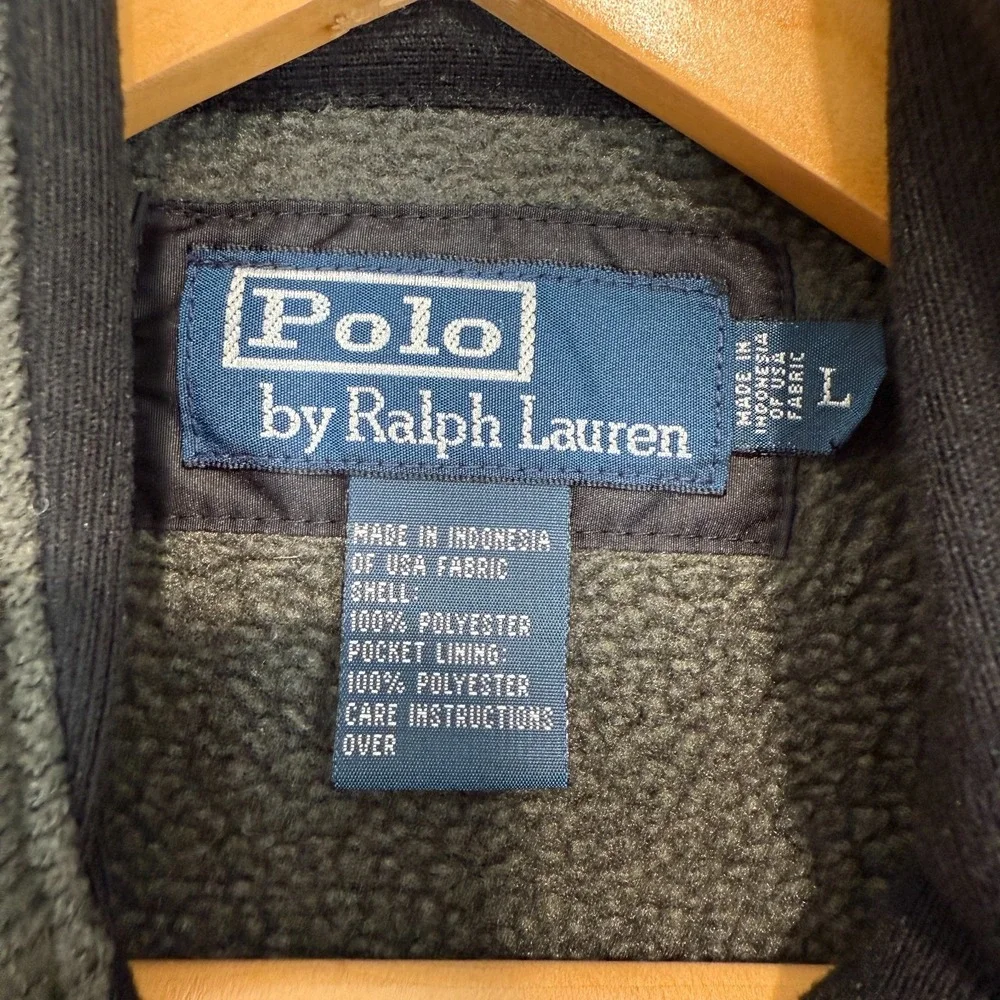 Vintage Polo Ralph Lauren Fleece Jacket Mens Large Zip Pocket RL Dark Green Coat